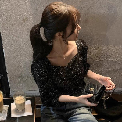 チューリップカラードットブラウス 6231-black_お取り寄せ6231-画像10-韓国ファッション通販POPREA［ポップリア］