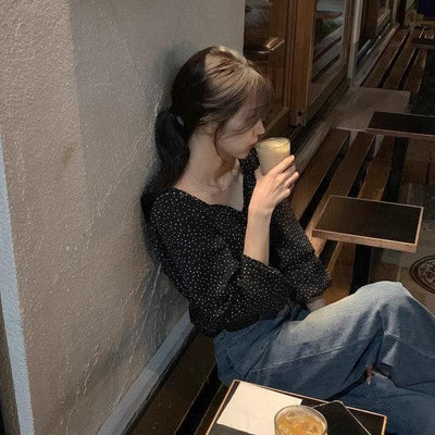 チューリップカラードットブラウス 6231-black_お取り寄せ6231-画像3-韓国ファッション通販POPREA［ポップリア］
