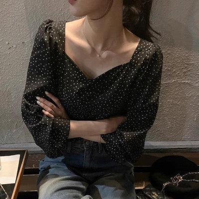 チューリップカラードットブラウス 6231-black_お取り寄せ6231-画像5-韓国ファッション通販POPREA［ポップリア］