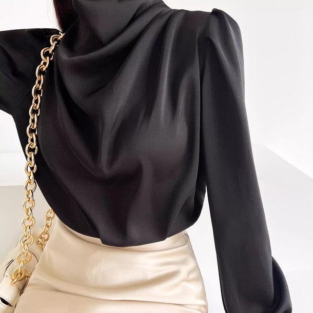 サテンタッチパフスリーブブラウス 6232-black_お取り寄せ6232-画像3-韓国ファッション通販POPREA［ポップリア］