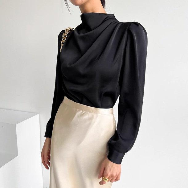 サテンタッチパフスリーブブラウス 6232-black_お取り寄せ6232-画像6-韓国ファッション通販POPREA［ポップリア］