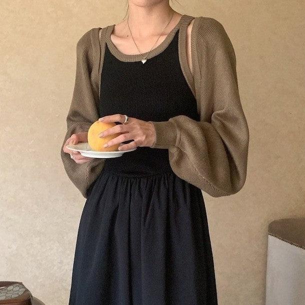 ボレロカーディガン＆ワンピース 6237-brown_お取り寄せ62372-画像1-韓国ファッション通販POPREA［ポップリア］