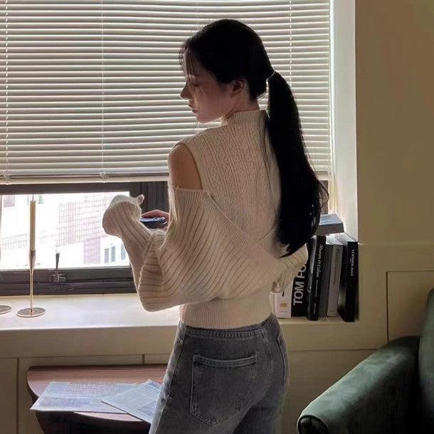 レイヤード風クロスニット 6240-ivory_お取り寄せ6240-画像3-韓国ファッション通販POPREA［ポップリア］