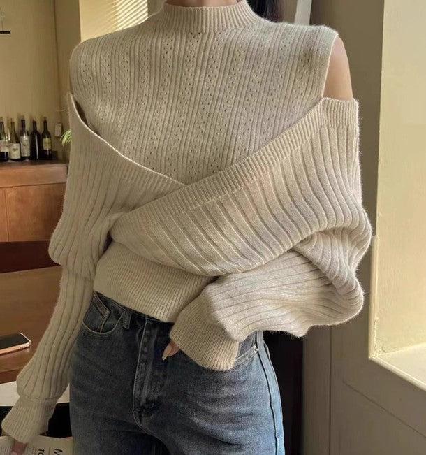 レイヤード風クロスニット 6240-ivory_お取り寄せ6240-画像7-韓国ファッション通販POPREA［ポップリア］