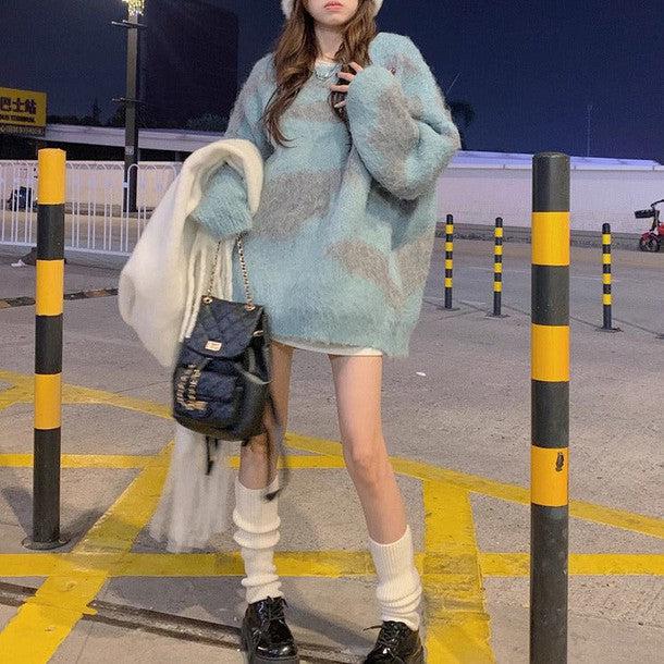 配色シャギーニットトップス﻿ 6248-blue_お取り寄せ6248-画像2-韓国ファッション通販POPREA［ポップリア］