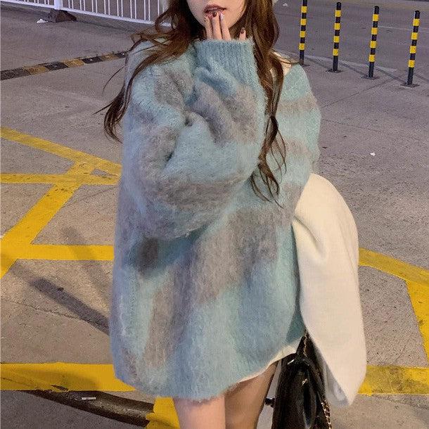 配色シャギーニットトップス﻿ 6248-blue_お取り寄せ6248-画像3-韓国ファッション通販POPREA［ポップリア］