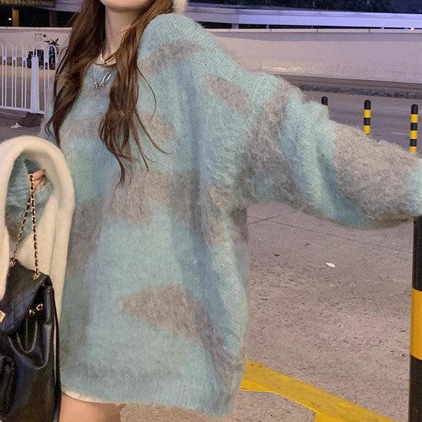 配色シャギーニットトップス﻿ 6248-blue_お取り寄せ6248-画像5-韓国ファッション通販POPREA［ポップリア］