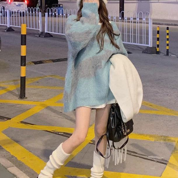 配色シャギーニットトップス﻿ 6248-blue_お取り寄せ6248-画像6-韓国ファッション通販POPREA［ポップリア］