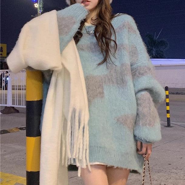 配色シャギーニットトップス﻿ 6248-blue_お取り寄せ6248-画像7-韓国ファッション通販POPREA［ポップリア］