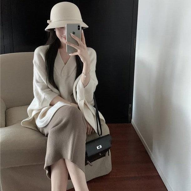 Vネックオーバーサイズボレロニット﻿ 6255-ivory_お取り寄せ6255-画像2-韓国ファッション通販POPREA［ポップリア］