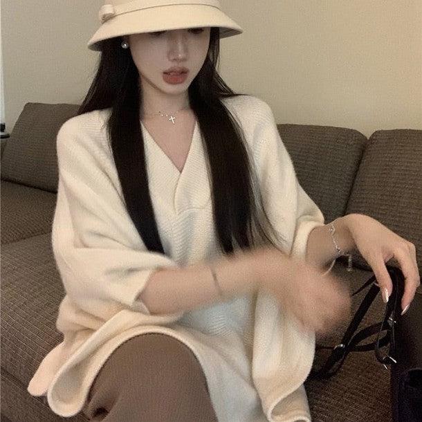 Vネックオーバーサイズボレロニット﻿ 6255-ivory_お取り寄せ6255-画像3-韓国ファッション通販POPREA［ポップリア］