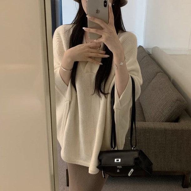 Vネックオーバーサイズボレロニット﻿ 6255-ivory_お取り寄せ6255-画像4-韓国ファッション通販POPREA［ポップリア］