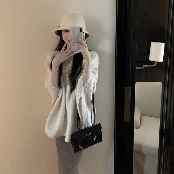 Vネックオーバーサイズボレロニット﻿ 6255-ivory_お取り寄せ6255-画像5-韓国ファッション通販POPREA［ポップリア］