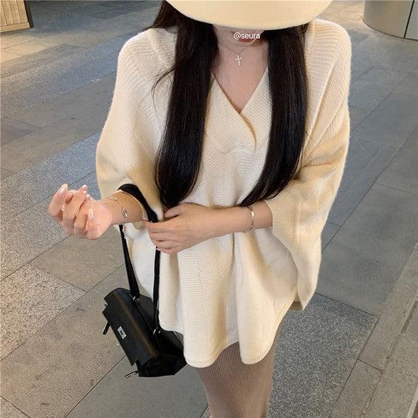 Vネックオーバーサイズボレロニット﻿ 6255-ivory_お取り寄せ6255-画像6-韓国ファッション通販POPREA［ポップリア］