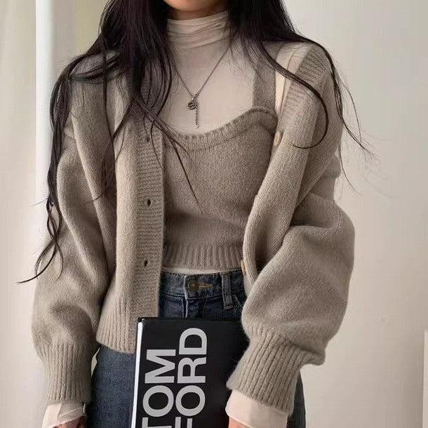 ニットキャミ&ショートカーディガン﻿﻿﻿﻿﻿ 6266-beige_お取り寄せ62661-画像1-韓国ファッション通販POPREA［ポップリア］