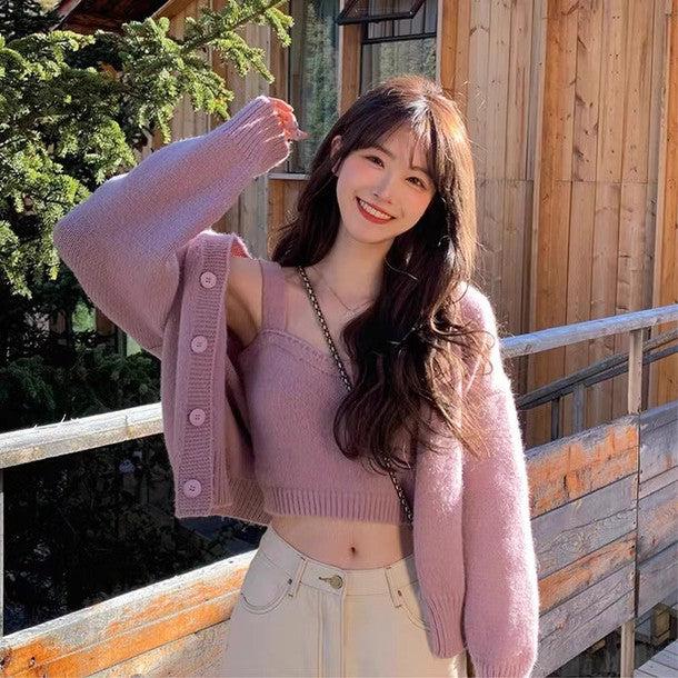 ニットキャミ&ショートカーディガン﻿﻿﻿﻿﻿ 6266-pink_お取り寄せ62664-画像9-韓国ファッション通販POPREA［ポップリア］