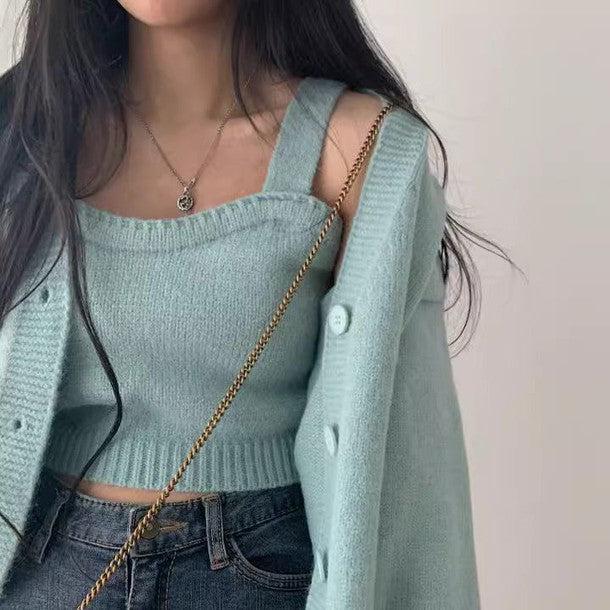 ニットキャミ&ショートカーディガン﻿﻿﻿﻿﻿ 6266-green_お取り寄せ62665-画像12-韓国ファッション通販POPREA［ポップリア］