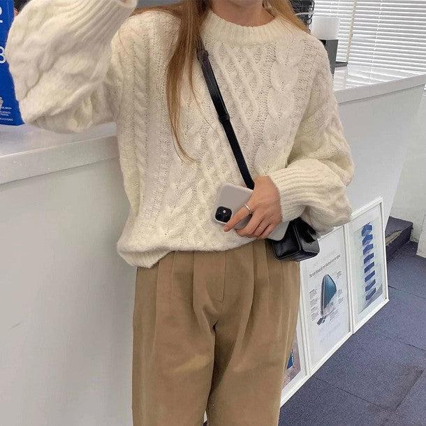 ラウンドネックツイードニット﻿﻿﻿﻿﻿ 6268-ivory_お取り寄せ6268-画像10-韓国ファッション通販POPREA［ポップリア］