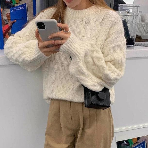 ラウンドネックツイードニット﻿﻿﻿﻿﻿ 6268-ivory_お取り寄せ6268-画像2-韓国ファッション通販POPREA［ポップリア］