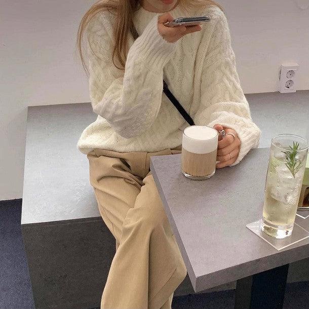 ラウンドネックツイードニット﻿﻿﻿﻿﻿ 6268-ivory_お取り寄せ6268-画像3-韓国ファッション通販POPREA［ポップリア］