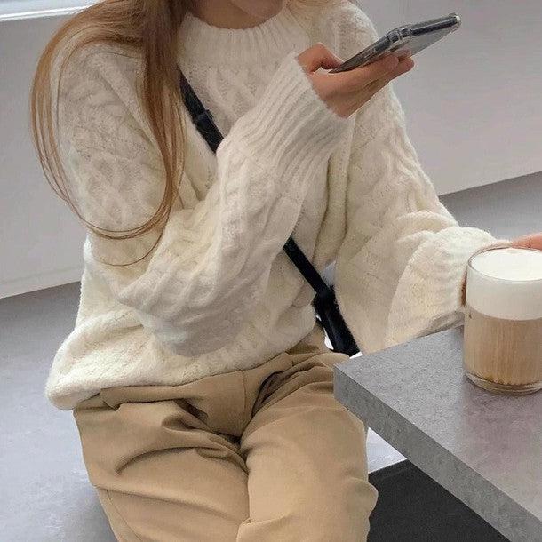 ラウンドネックツイードニット﻿﻿﻿﻿﻿ 6268-ivory_お取り寄せ6268-画像8-韓国ファッション通販POPREA［ポップリア］