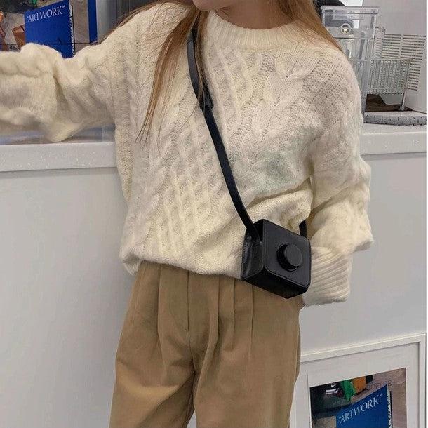 ラウンドネックツイードニット﻿﻿﻿﻿﻿ 6268-ivory_お取り寄せ6268-画像1-韓国ファッション通販POPREA［ポップリア］