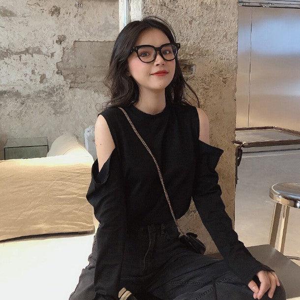 オープンショルダーロングTシャツ﻿﻿﻿﻿﻿ 6270-black_お取り寄せ62702-画像9-韓国ファッション通販POPREA［ポップリア］