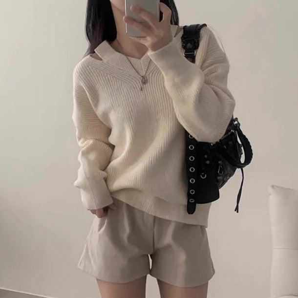 スリットカラーVネックニット﻿﻿﻿﻿﻿﻿﻿ 6285-white_お取り寄せ62851-画像5-韓国ファッション通販POPREA［ポップリア］