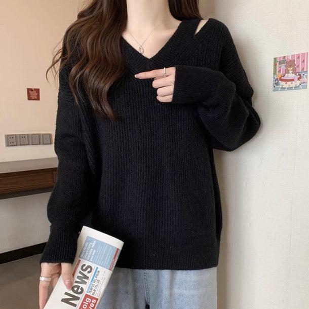 スリットカラーVネックニット﻿﻿﻿﻿﻿﻿﻿ 6285-black_お取り寄せ62853-画像8-韓国ファッション通販POPREA［ポップリア］