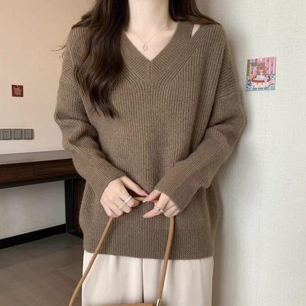 スリットカラーVネックニット﻿﻿﻿﻿﻿﻿﻿ 6285-brown_お取り寄せ62854-画像9-韓国ファッション通販POPREA［ポップリア］