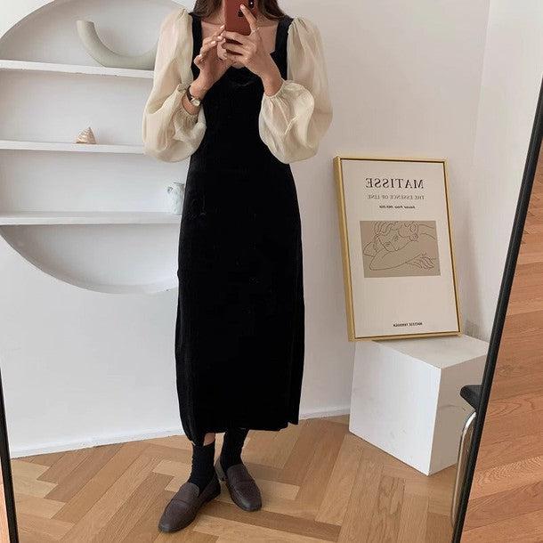 シースルースリーブハートネックワンピース 6289-black_お取り寄せ6289-画像10-韓国ファッション通販POPREA［ポップリア］