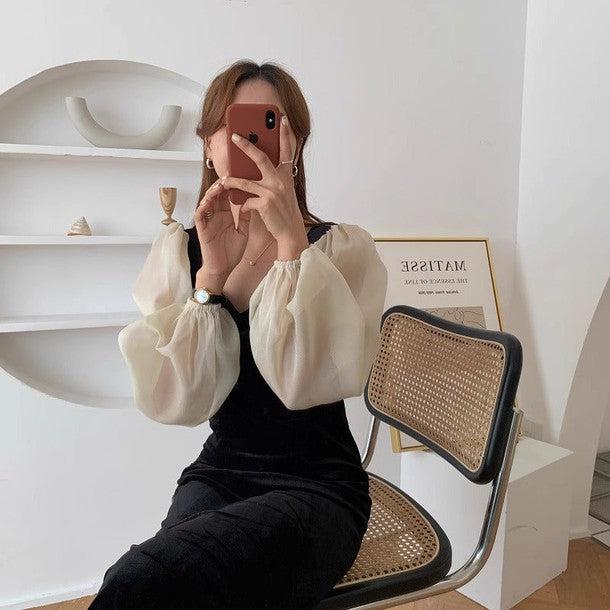 シースルースリーブハートネックワンピース 6289-black_お取り寄せ6289-画像11-韓国ファッション通販POPREA［ポップリア］