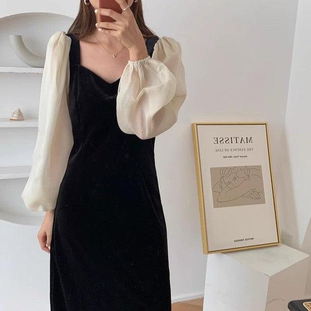 シースルースリーブハートネックワンピース 6289-black_お取り寄せ6289-画像13-韓国ファッション通販POPREA［ポップリア］