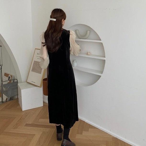 シースルースリーブハートネックワンピース 6289-black_お取り寄せ6289-画像6-韓国ファッション通販POPREA［ポップリア］