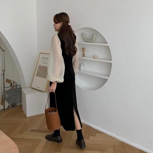 シースルースリーブハートネックワンピース 6289-black_お取り寄せ6289-画像7-韓国ファッション通販POPREA［ポップリア］