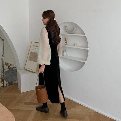シースルースリーブハートネックワンピース 6289-black_お取り寄せ6289-画像7-韓国ファッション通販POPREA［ポップリア］
