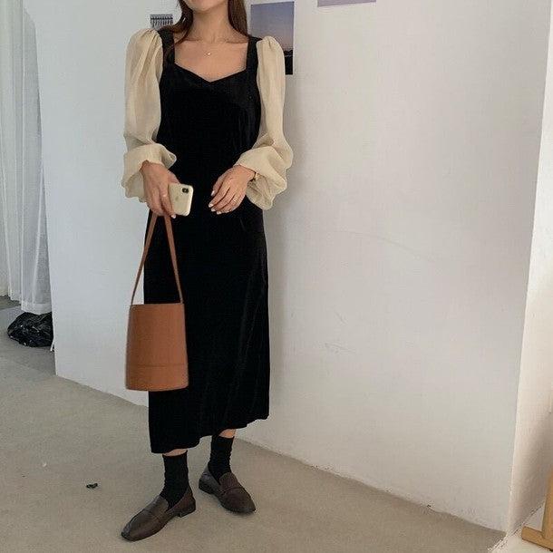 シースルースリーブハートネックワンピース 6289-black_お取り寄せ6289-画像8-韓国ファッション通販POPREA［ポップリア］