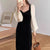 シースルースリーブハートネックワンピース 6289-black_お取り寄せ6289-画像1-韓国ファッション通販POPREA［ポップリア］