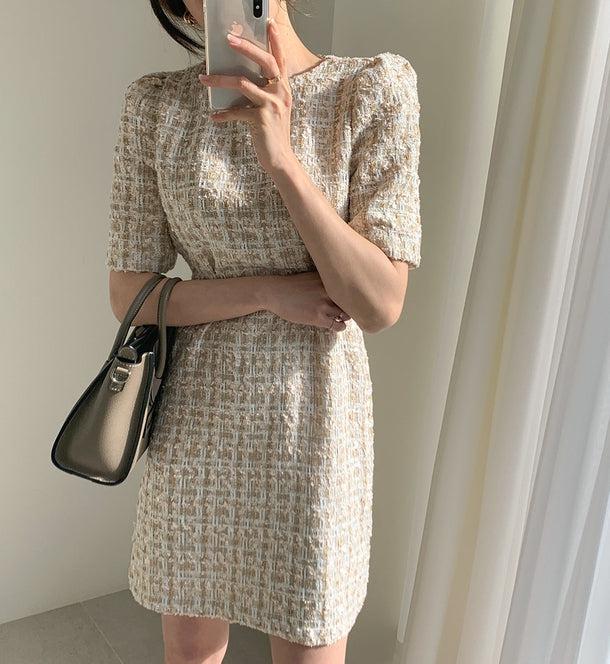 パフスリーブツイードミニワンピース 6299-ivory_お取り寄せ6299-画像10-韓国ファッション通販POPREA［ポップリア］