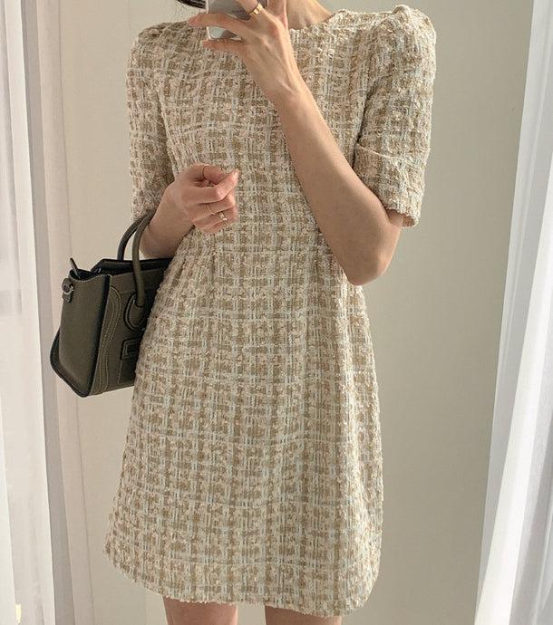 パフスリーブツイードミニワンピース 6299-ivory_お取り寄せ6299-画像3-韓国ファッション通販POPREA［ポップリア］