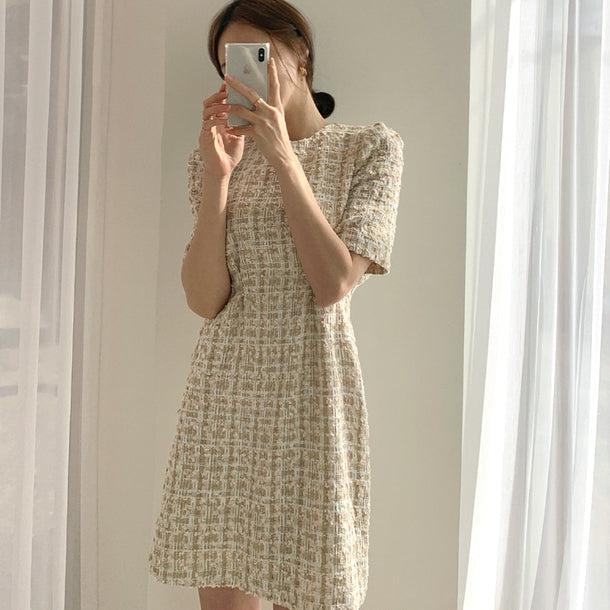 パフスリーブツイードミニワンピース 6299-ivory_お取り寄せ6299-画像6-韓国ファッション通販POPREA［ポップリア］