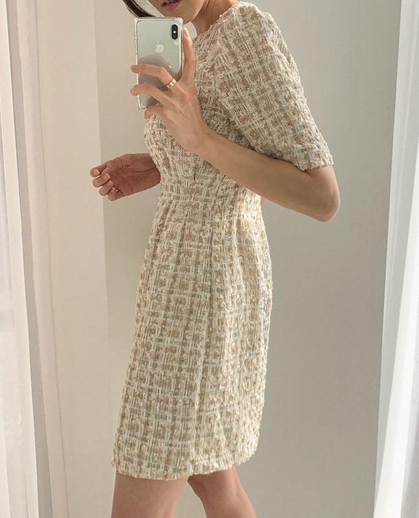 パフスリーブツイードミニワンピース 6299-ivory_お取り寄せ6299-画像7-韓国ファッション通販POPREA［ポップリア］