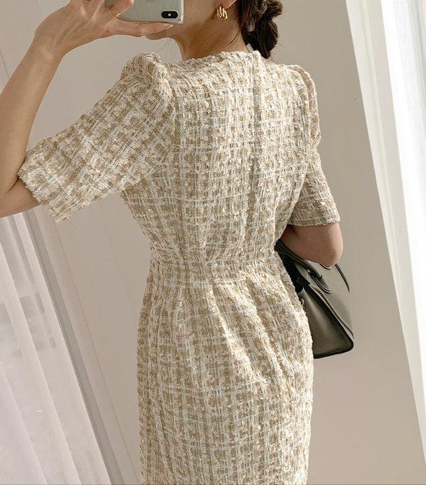 パフスリーブツイードミニワンピース 6299-ivory_お取り寄せ6299-画像8-韓国ファッション通販POPREA［ポップリア］