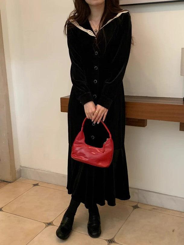 レース襟セーラーカラーロングワンピース 6301-black_お取り寄せ6301-画像7-韓国ファッション通販POPREA［ポップリア］