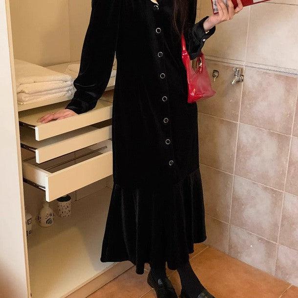 レース襟セーラーカラーロングワンピース 6301-black_お取り寄せ6301-画像9-韓国ファッション通販POPREA［ポップリア］