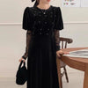 シースルーレースブラックベロアワンピース 6303-black_お取り寄せ6303-画像4-韓国ファッション通販POPREA［ポップリア］