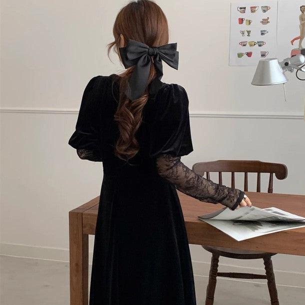 シースルーレースブラックベロアワンピース 6303-black_お取り寄せ6303-画像5-韓国ファッション通販POPREA［ポップリア］