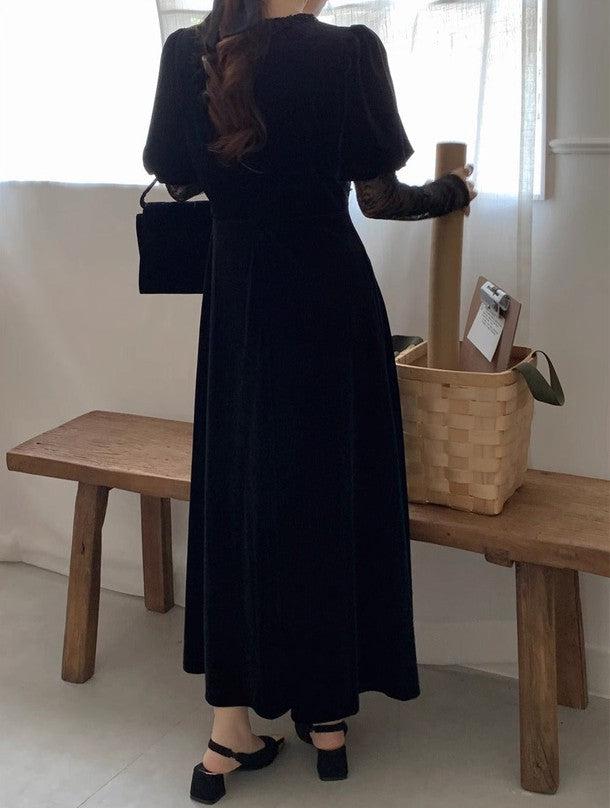 シースルーレースブラックベロアワンピース 6303-black_お取り寄せ6303-画像9-韓国ファッション通販POPREA［ポップリア］