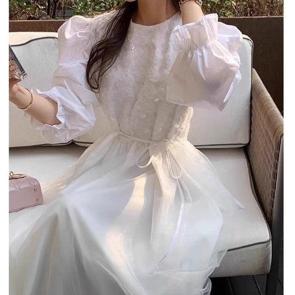 パフスリーブフラワーシフォンワンピース 6304-white_お取り寄せ63041-画像1-韓国ファッション通販POPREA［ポップリア］