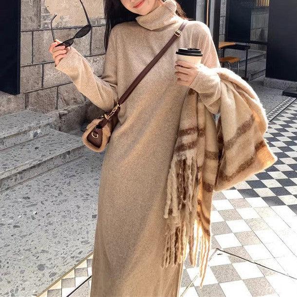 タートルネックミディワンピース 6307-oatmeal_お取り寄せ63071-画像1-韓国ファッション通販POPREA［ポップリア］